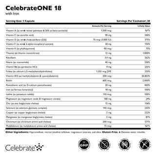 CelebrateONE 18 Веднъж дневно бариатричен мултивитамин с желязо, капсули