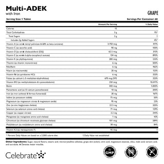 Витамин Multi-ADEK с 60 mg желязо, за дъвчене, Grape