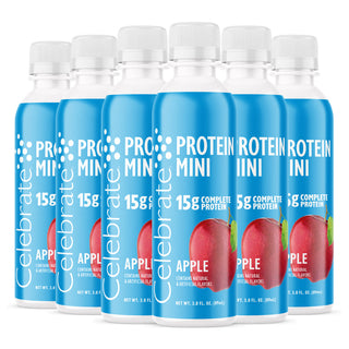 Множество бутилки на Celebrate Protein Mini с ябълков вкус на бял фон