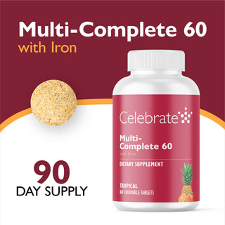 Multi-Complete 60 бариатричен мултивитамин с желязо, за дъвчене, Tropical